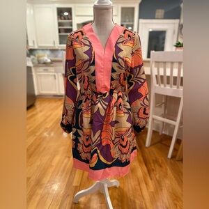 SundayUp Silky Colorful Fit & Flair Bohemian Dress Long Sleeve Paisley